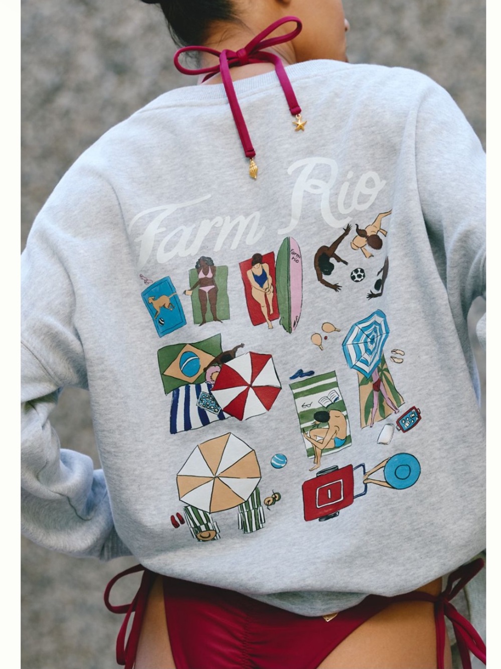 FARM Rio Carioca Beach Graphic Sweatshirt Gray NWT Small Oversized